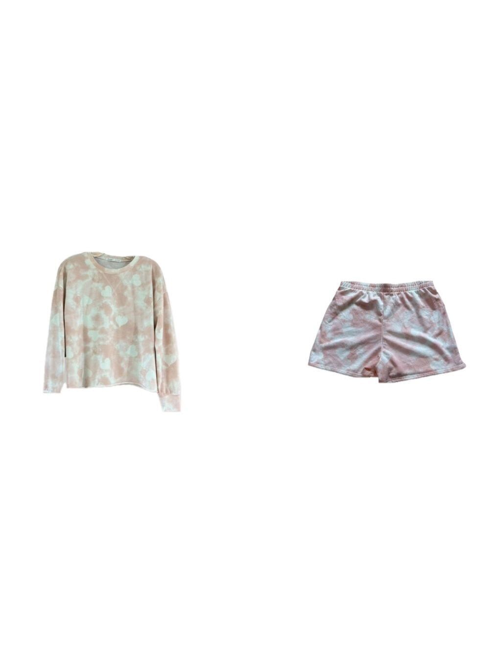 Grayson Threads Pink Tie Dye Heart Sleep Shirt and Shorts Medium